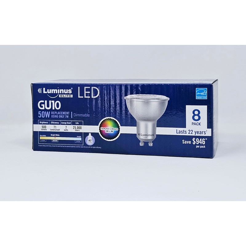 Luminus Elite 8- Pack Dimmable Led Lightbulbs, 50W Replacement Using