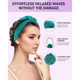 Heatless Curling Rod Headband, Overnight Hair Curls Roller Wrap for Women Girls with Long Hair - Teal