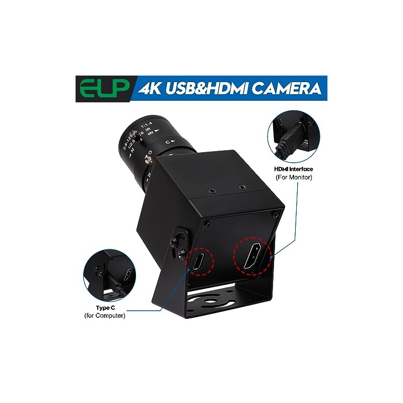 ELP Cámara USB HDMI 4K - Cámara web con zoom