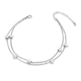 VU100 Women's Two Layer Anklet Titanium Steel Summer Beach Anklet with Pendant, Gift for Girls, Stainless Steel