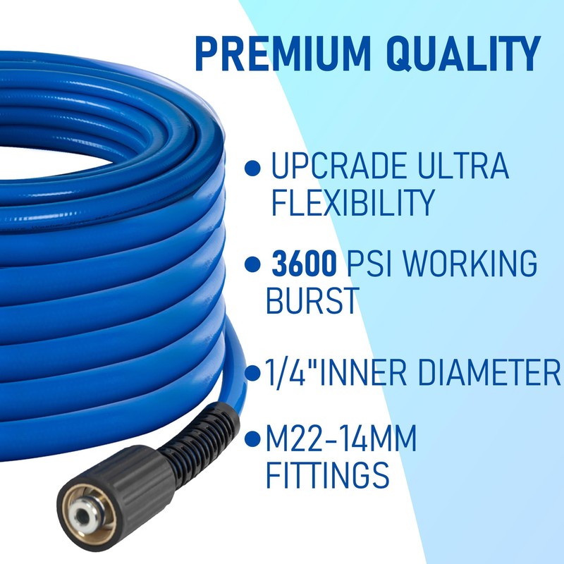 Hourleey Pressure Washer Hose 50 FT, 3600 PSI Flexible Kink