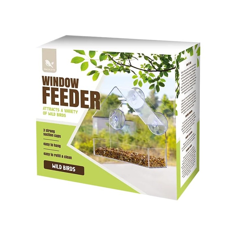 Set of 2 Clear Plastic Bird Window Feeder with 3