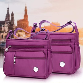 KEEPOP Crossbody Bag for Women, Multi Pocket Waterproof Lightweight Nylon Purse Shoulder Bag Purple L
