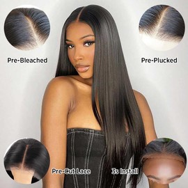 Glueless Wigs Human Hair Pre Plucked 20 Inch Straight Lace Front Wigs Human Hair For Black Women 180% Density Hd Lace Frontal 4x4 HD Lace Wear And Go Glueless Wig For Beginner.