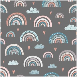VmG-Store 1 m Cotton Fabric for Sewing, 100% Cotton Sewing Fabric, No Sold by the Metre, Children's Fabric, Patchwork, DIY, Crafts, Quilting, Crafts (Rainbow Pastel Grey Bc019)