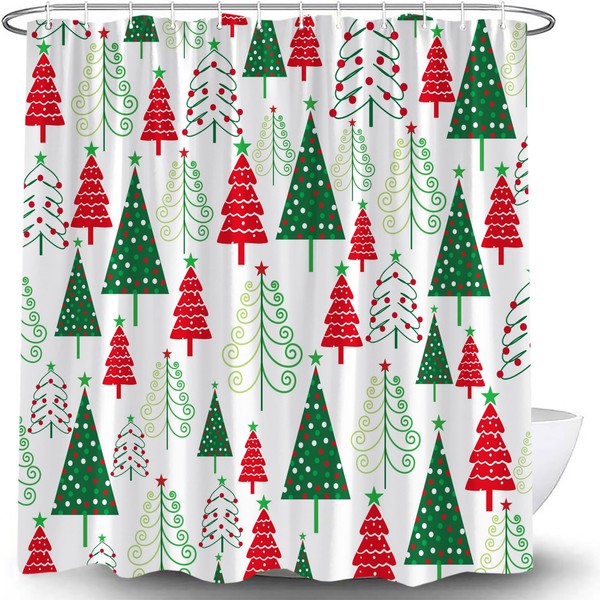UPUMKSK Christmas Shower Curtain Red Green Xmas Tree Star Polka