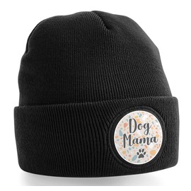 Spoilt Rotten Pets Dog & Cat Lovers Range Dog Mama Stylish Black Beanie, Soft Touch Acrylic Hat. Double Layer Knit for Extra Warmth