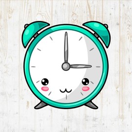 Alarm Clock Decals Peel & Stick - Wall Vinyl Stickers - Kawaii Cartoon Cute Funny Watercolor Colorful - Car Window Truck Laptop Tumbler - Boys Girls Kids Bedroom Nursery Room Decor DWSV19284