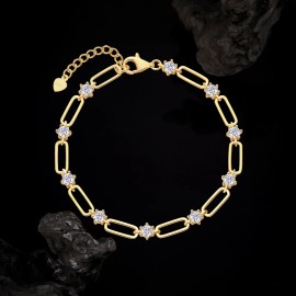 Factory Direct S925 Silver Moissanite Bracelet for Women 18K Gold Plated Chain Design Party Jewelry BraceletColor: Gold, Length: 24cm