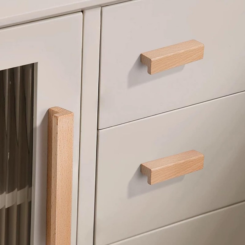 SYZOW 6 Pack Wooden Kitchen Cupboard Handles, Cabinet Hardware Drawer