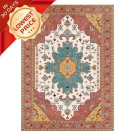 SERISSA Boho Rugs for Entryway, 2x3 Orange Entryway Rug Non-Slip Washable Small Area Rug, Ultra Soft Oriental Vintage Low-Pile Indoor Door Mat Floor Carpet for Entrance Bedroom Kitchen Bathroom