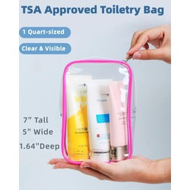 2 Pack TSA Approved Toiletry Bag, Airplane Travel Essentials for Long Flight Flying European International Must Haves Small Quart Size Makeup Zipper Pouch for Women Men Toiletries Liquids Clear Pink