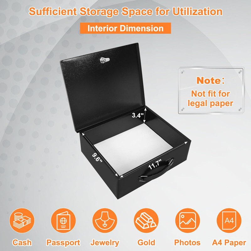 KYODOLED Fireproof Document Box with Key Lock, Large Safe Storage