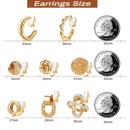Kakonia 8 Pairs Clip On Earrings for Women Gold Clip On Hoop Earrings Silver Clip On Stud Earrings Twist Chunky Hoop Earrings Non Pierced Fake Earrings Set