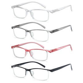 EYEURL 4-Pack Half Reading Glasses for Women Rectangle Blue Light Glasses for Woman Half Computer Readers for Men Glare/UV Half Frame Spring Hinge Lightweight Eyeglasses,1.75