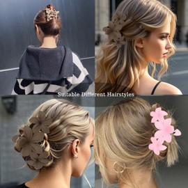 Flomiara 4PCS Hair Clips for Women, Flower Claw Clips, Women Cute Hair Clips, Suitable for Thick Thin Hair, Non-slip Matte Firm Hairpin, Plastic Hairpin, White, Pink, Brown, Black