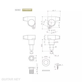 GOTOH NEW Gotoh SG360-07 Set 7-String 7 In-Line Mini Tuners, LEFT-HANDED - CHROME