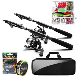 Telescopic Fishing Rod and Reel Combos, 2PCS 6.9FT Carbon Fiber Fishing Pole Kits with Spinning Reels, Collapsible Travel Fishing Rod Line Lures Set with Carrier Bag for Freshwater Saltwater Fishing