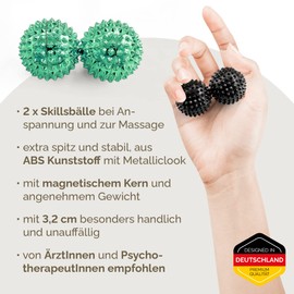 2 x DBT Skills Hedgehog Ball, Magnetic High Stress Acupressure Ball, Green, 32 mm Diameter, for Stress Relief or Massage, Against Tension and for More Mobility and Concentration