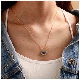 Yheakne Rhinestone Evil Eye Necklace Gold Eye Pendant Necklace Cz Paved Eye Choker Necklace Vintage Blue Turquoise Necklace Chain Jewelry for Women and Girls