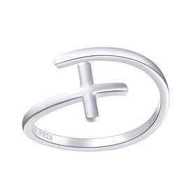 Simple Cross Ring Sterling Silver Adjustable Cross Wrap Open Ring for Women Daughter Girlfriend Easter Gift, Size 5