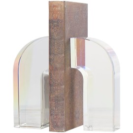 Deco 79 Crystal Geometric Decorative Bookends Arched Non Skid Bookends, Set of 2 Office Bookends3 W, 6" H, Clear