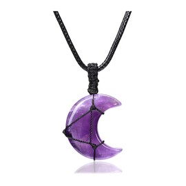 CrystalTears Amethyst Crystal Moon Necklace for Women Natural Healing Crystal Gemstone Pendant Necklace Adjustable Quartz Crystal Stone Necklace Jewellry Mothers Day Gift for Women Mum Mothers Day