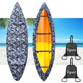 2 Pack Outdoor Storage Waterproof Kayak Covers, 10-11.5FT Canoe Covers Boat Cover Accessories, UV Protection Ultra Shade, Dust Cover for Fishing Boat Canoe (Camouflage)