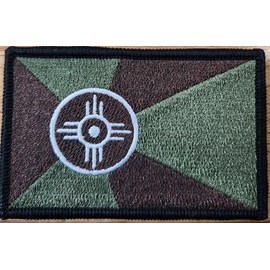 Wichita Kansas Flag Embroidered Patch with Hook & Loop Fastener American Military Patriotic Emblem Brown, White and Olive Draft Colors Black Border