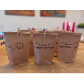 8 x Recycled Gift Bags "Frohe Weihnachten", Bags Lovingly Produced in German Father Christmas