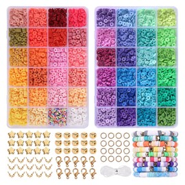 Qikuver 6440 Piece Bead Set, Beads for Threading, 48 Colours Gift Girls Beads Set, 2 Boxes DIY Bracelets, Bracelet Jewellery Making Kit for Rings, Necklaces, Gift