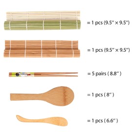 TOSSOW Sushi Making Kit - Includes 2 Sushi Roller Mats, 1 Rice Paddle,1 Rice Spreader and 5 Pairs Chopsticks Bamboo Sushi Sushi Kit Gift Set for Sushi Fanatics