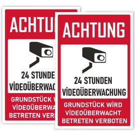 Videoüberwachung Sign, Achtung Videoüberwachung Sign, 20 x 30 cm, Made From Sturdy PVC Hard Foam Board, 3 mm, With UV Protection, Pack of 2 BerpaHome