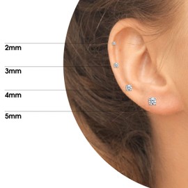 3 Pair Set Sterling Silver Cubic Zirconia Round Stud Earrings, 3mm 4mm 5mm