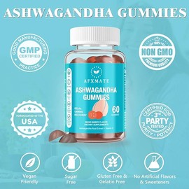 AFXMATE Ashwagandha Gummies & Vitamin D Gummies for Men & Women 120 Count Aswangdha Supplement (Non-GMO, Sugar Free & Gluten Free)