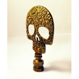 Lamp Finial-Aged Brass D.O.D. Skull on Aged Brass Base