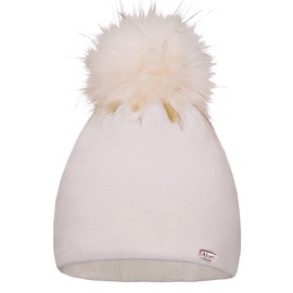 Alur Women's Beanie Winter Hat Knitted Hat with Bobble - Warm Elastic Elegant Winter Hat EKO Bobble Hat - Soft Yarn Stylish Universal Warm, cream