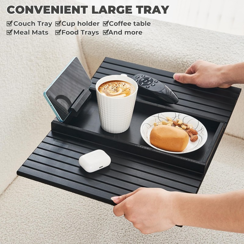 LOVYANXUE Bamboo Sofa Arm Tray Armrest Table with 360° Rotating