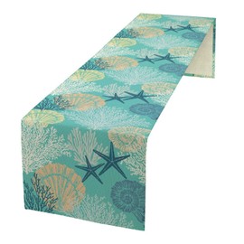 Mantel de playa costero, animales marinos, estrellas de mar, diseño náutico, conchas marinas, teatro de satrfe, océano, decoración del hogar para mesa, comedor, cocina, día festivo, 13 x 90 pulgadas