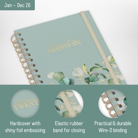 Häfft® International calendar 2026 A5 "Minty Leaves" with spiral binding in languages: EN/FR/IT/ES - personal organiser, timer, life planner - sustainable and climate friendly
