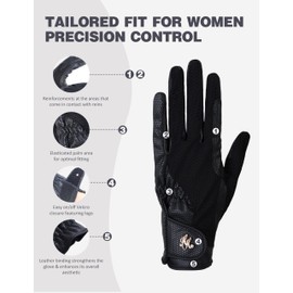 Harrison Howard Equestrian Gloves Ladies Lightweight Riding Gloves Non-Slip for Gardening, Running Horse Riding Black L