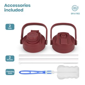 OMNIA Vacuum Insulated Stainless Steel Water Bottle, 2 Lids (Straw & Spout) Leakproof, BPA-Free, Reusable Flask, Hot & Cold Thermos for Sports, Gym, Travel, Outdoors (Burgundy, 540ML)