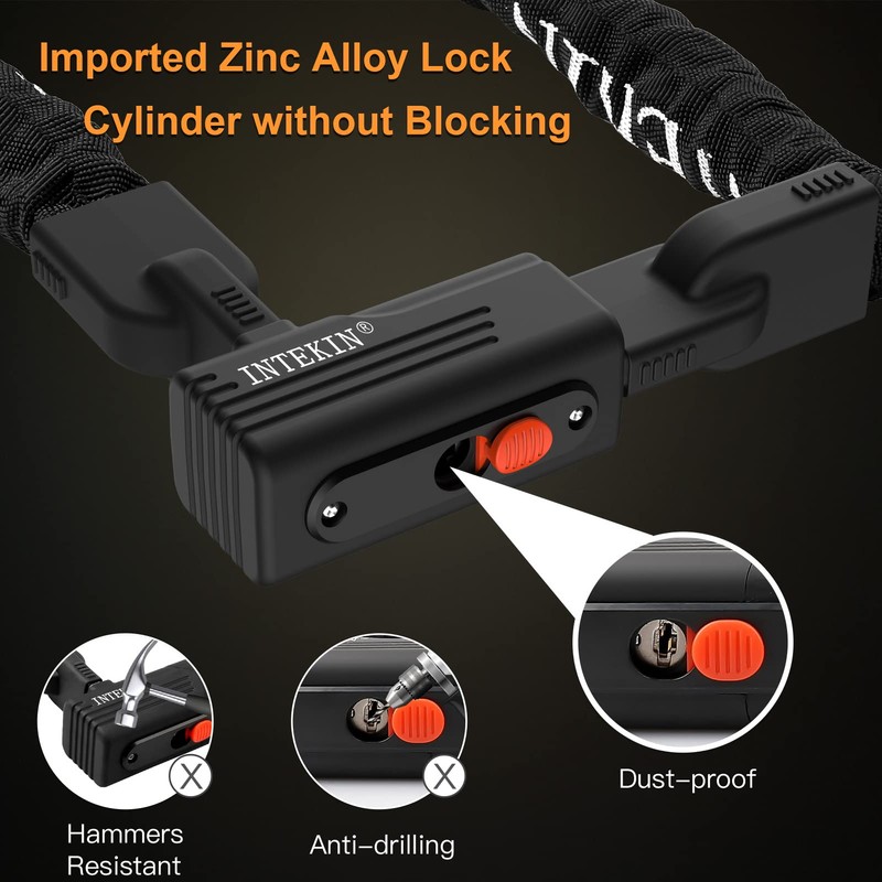 INTEKIN Anti-Theft Heavy Duty Bike Lock, 5FT, Black, Key Lock,