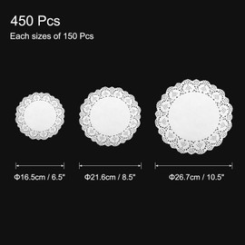 sourcing map 450 Pcs White Lace Paper Doilies Assorted Sizes 6.5, 8.5, 10.5 Inch Round Paper Doilies Tableware Disposable Paper Decorative Paper Placemats for Wedding, Birthday, Cakes