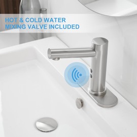 BWE Brushed Touchless Bathroom Sink Faucet Hands Free Automatic Sensor Faucet with Hole Cover Plate Sensor Motion Smart Bathroom Wash Basin Sink Faucet Nickel with Supply Lines