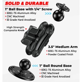 VAZESWIN Aluminum Alloy Camera Mount with 1/4" Thread Tripod Adapter for Gopro Insta360 DJI Action Camera, 360° Rotation Adjustable 1" Ball Mount with AMPS Hole Round Base, for Car Dashboard Boat Wall