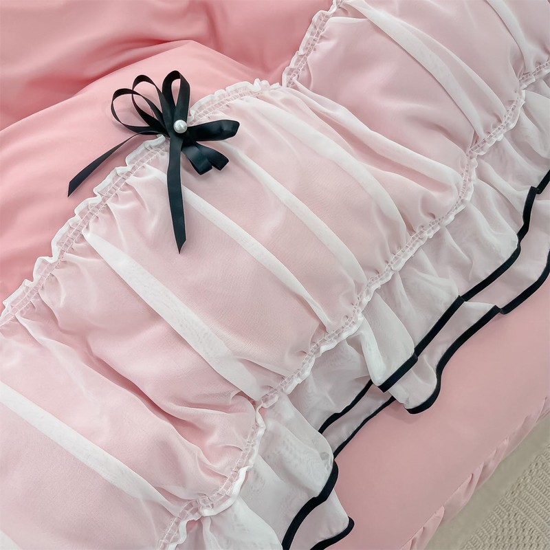 IHOUSTRIY Pink Duvet Cover Full Size, Ruffle Beddding Set with