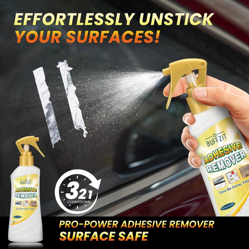 BUFFZIT Adhesive Remover Spray, Glue Remover, Surface Safe Sticky Residue