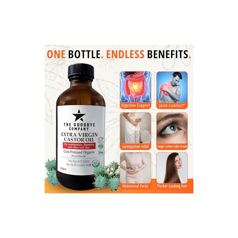 Extra Virgin Castor Oil - USDA Organic & Cold Pressed