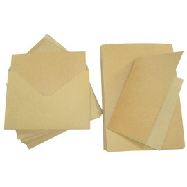 Netuno 25 x Folding Cards Kraft Cardboard 300 g + 25 Square Envelopes 155 x 155 mm Vintage Kraft Paper Card Set with Letter Sleeves Index Cards Folded Card Pack Natural Folding Cards with Envelope